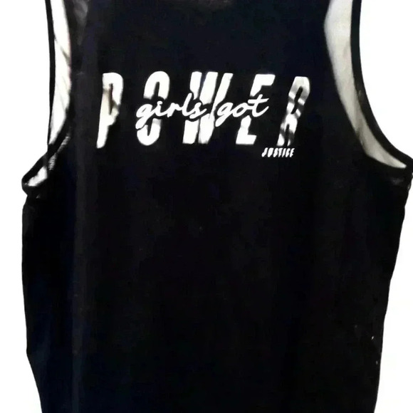 Ladies And Juniors Black Tank Shirt With Netting By Justice Active - Picture 1 of 6